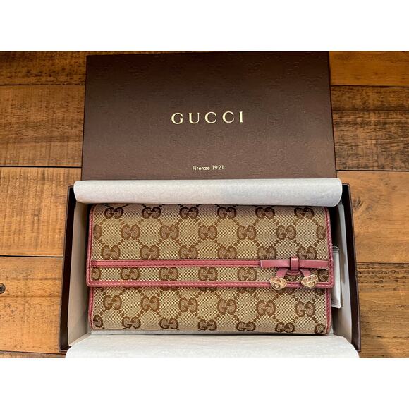 GUCCI Women’s OPHIDIA CONTINENTAL WALLET With Purple Leather Trim & Heart Charms - Picture 13 of 14